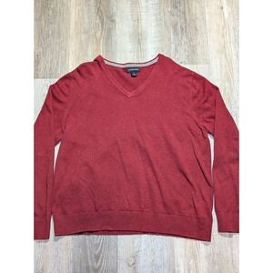 Lands' End Mens L Red V Neck Sweater 100% Cotton Pullover